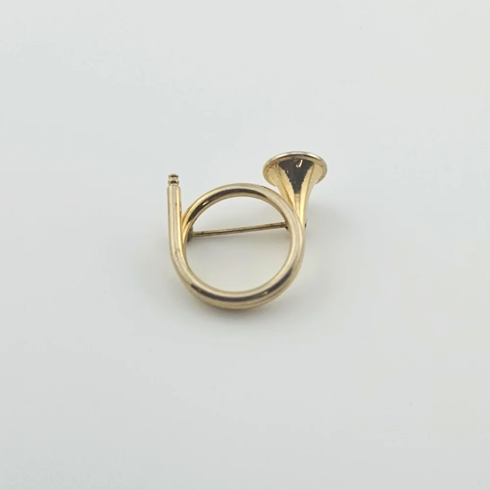 Small Gold Tone French Horn Brooch Pin